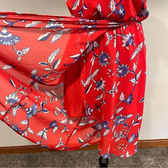 Japan short sleeve Floral Red fake Wrap Dress size extra small - Picture 8 of 13